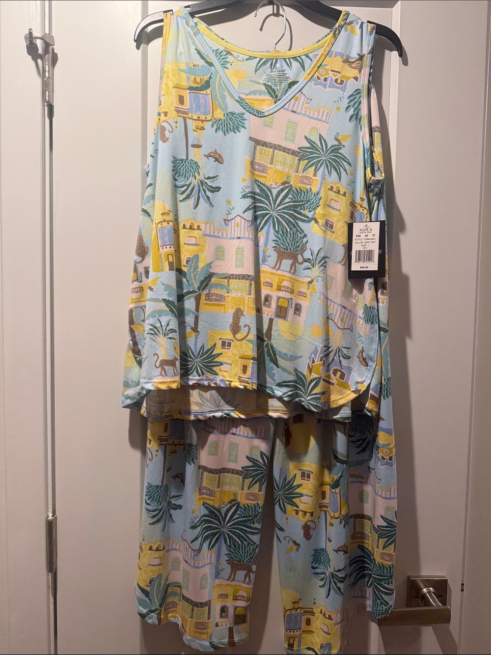 Women’s Light Blue Tropical Print Pajama Set